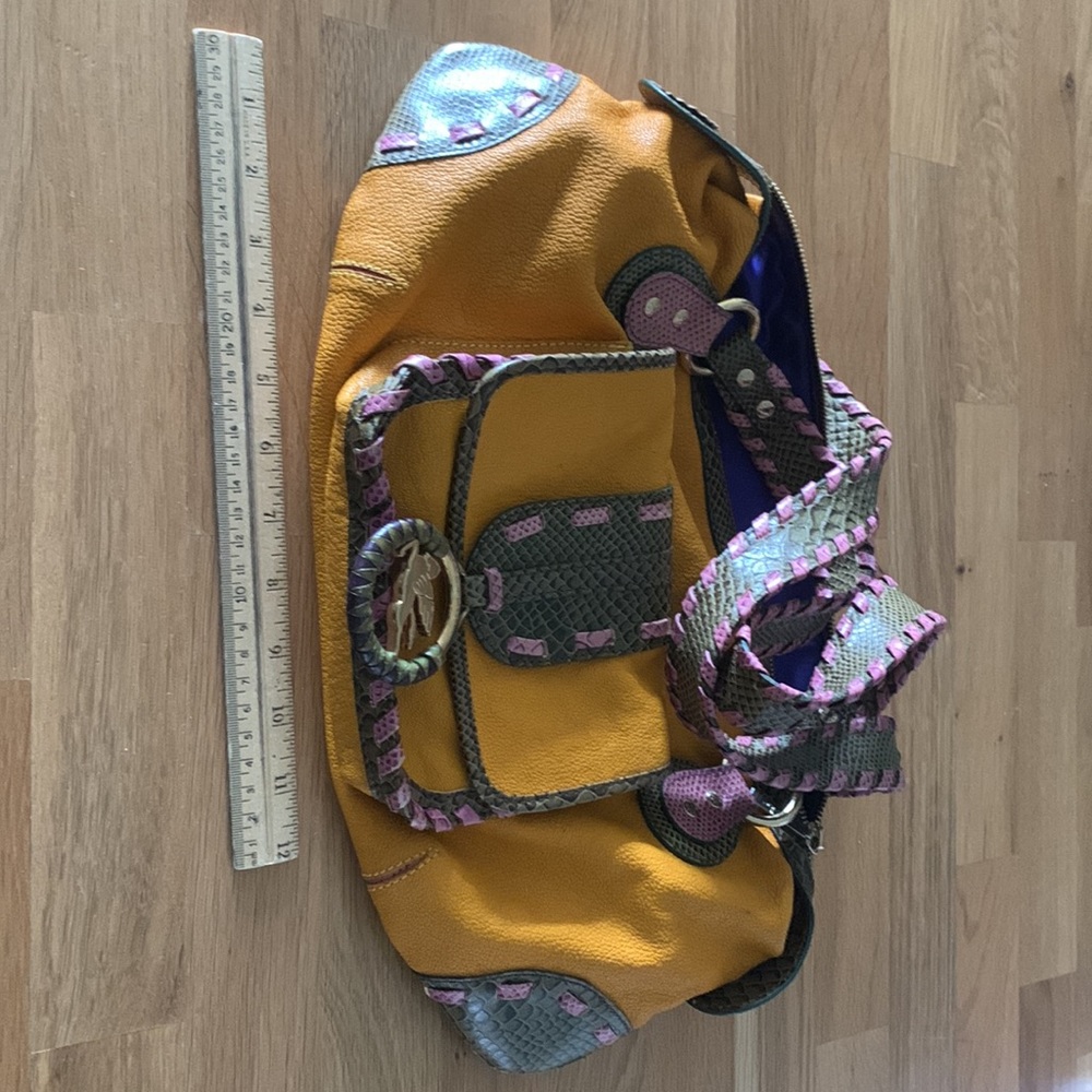 ETRO designer genuine leather zipper closure handbag. Braided Colors